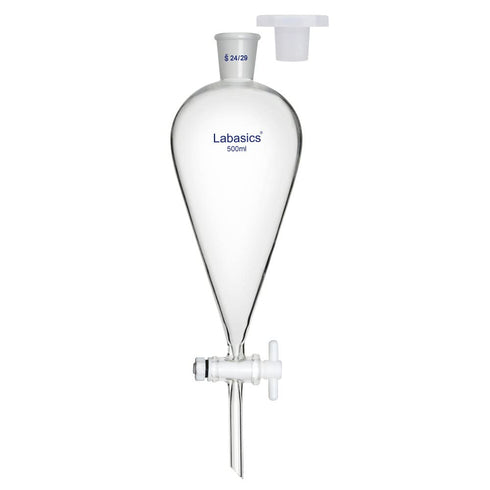 500 ml Conical Separatory Funnel, Heavy Wall Borosilicate Glass with 24/29 Joints and PTFE Stopcock