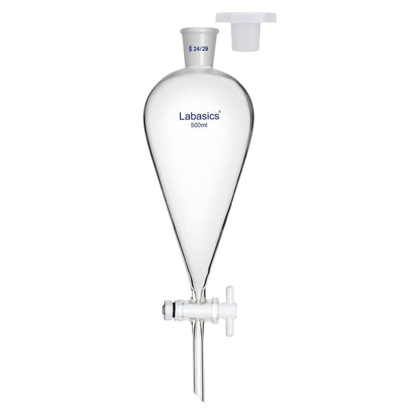 500 ml Conical Separatory Funnel, Heavy Wall Borosilicate Glass with 24/29 Joints and PTFE Stopcock