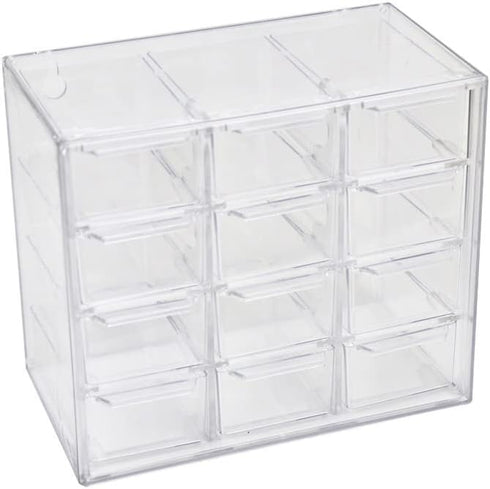 Mini Desktop Drawer Box, 12 Compartments Plastic Organizer for Office, School, Jewelry, Hair Clips, Small Parts Storage