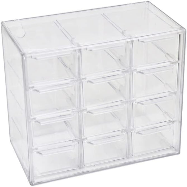 Mini Desktop Drawer Box, 12 Compartments Plastic Organizer for Office, School, Jewelry, Hair Clips, Small Parts Storage