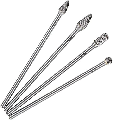 Mesee 4Pcs Tungsten Carbide Rotary Burr Set, 6-Inch Long Rotating Tools Kit with 6mm Shank for DIY Woodworking/Metal