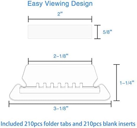 JIKIOU 210pcs Hanging File Folder Tabs with 210pcs Blank 2inch Inserts for Quick Identification of Hanging Files