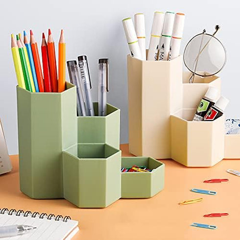Pencil Holder Pen Cup, Makeup Brush Holder, Desktop Organizer Storage Case with 4 Compartments for Office Supplies