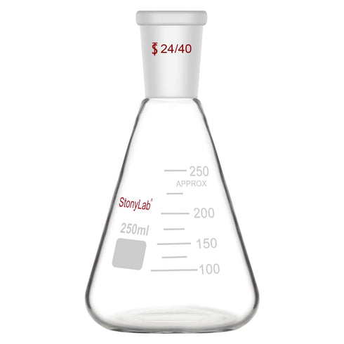 StonyLab 250ml Glass 24/40 Erlenmeyer Flask, Borosilicate Heavy Wall Flask with 24/40 Standard Taper Joint