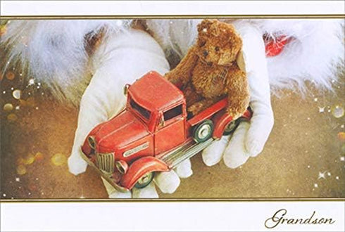 Pictura Santa Holding Vintage Toy Truck Grandson Christmas Card