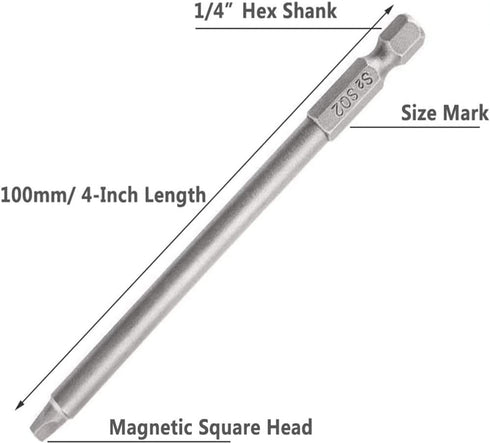 6Pcs 1/4 Inch Shank Long Magnetic Square Head Screwdriver Bits Set Power Tools SQ1 SQ2 SQ3 (100mm) by Fongmore