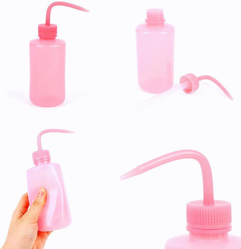 2pcs 150ml 5Oz Wash Bottle, Pink Narrow Mouth Squeeze Bottle for Medical Lab, No Spill Bend Mouth Watering Cans