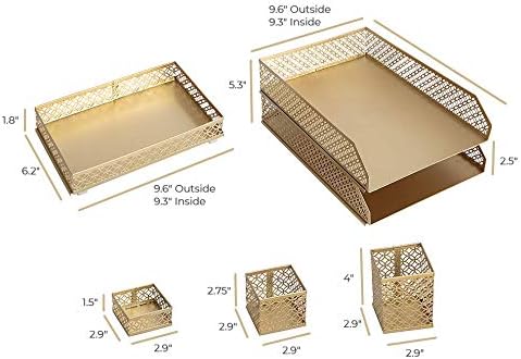 BLU MONACO Office Supplies Gold Desk Accessories, 6 Piece Interlocking Stylish Organizer Set for Women