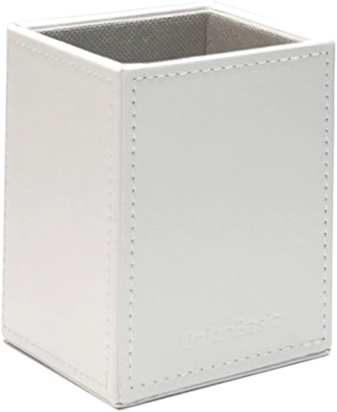 UnionBasic Square Pen Holder, White Leather Pencil Cup, Desktop Caddy Stationery Organizer