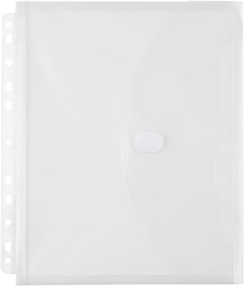 JAM PAPER Plastic 3 Hole Punch Binder Envelopes with Hook & Loop Closure - Clear - 12/Pack, 9 1/2 x 11 1/2
