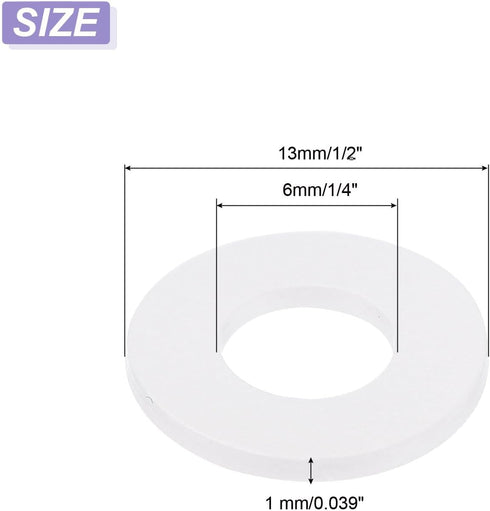 PATIKIL Nylon Flat Washers, 6mm ID 13mm OD, 1mm Thick, M6 Hard Plastic Round Sealing Flange Gaskets, Qty 30