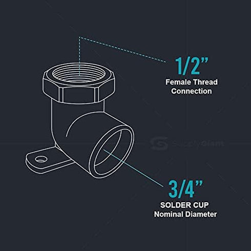 Everflow Supplies CFDL3412-NL 3/4 to 1/2" Cast Brass 90 Degree Reducing Elbow with Sweat Socket