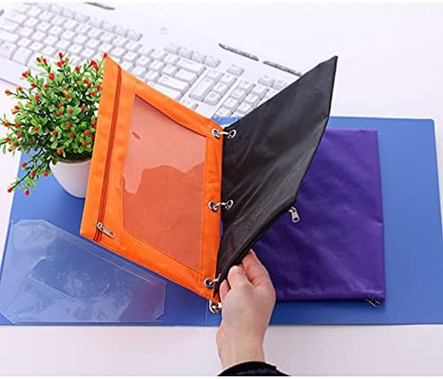 Binder Fabric Pencil Pouch, 3-Ring Pencil Case Bag with Zipper, 4 Pack, Orange