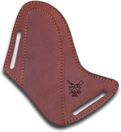 Leather Knife Sheath for Belt, Slanted Pancake Tooled Leather Cover, 100% Real Leather for Bull Cutter Knife