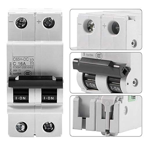 2P 250V Low-Voltage DC Miniature Circuit Breaker 63A for Solar Panels, Grid System, DIN Rail Mount
