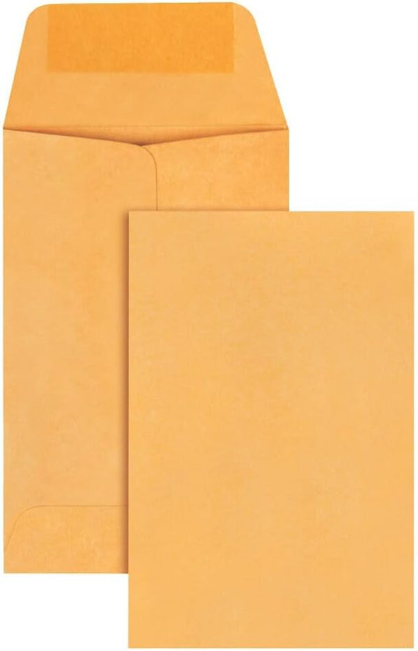Quality Park Kraft Coin and Small Parts Envelope - #1, Square Flap, Gummed Closure, 2.25 x 3.5, 500/Box