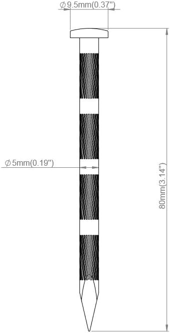 3.1 inch (80 mm) Length Fluted Hardened High Carbon Steel Point Tip Wall Masonry Concrete Black Nails (25 pcs.)