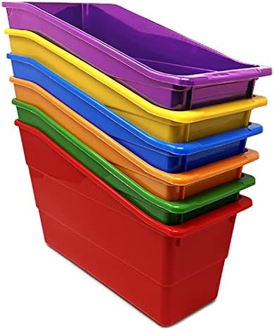 Podzly Vertical File Organizer, 6-Pack Multicolor Bins with Handle for Book, Folder, File, Binder, and Magazine Storage