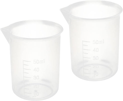 YOKIVE 2 Pcs Plastic Beaker, Liquid Measuring Cup for Laboratory Use, Great for Lab, Kitchen, Clear White, 50ML