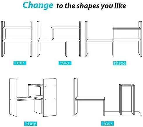 infini Desktop Bookshelf, White Wooden Adjustable Display Shelf for Office Storage, Multifunctional Small Bookshelf