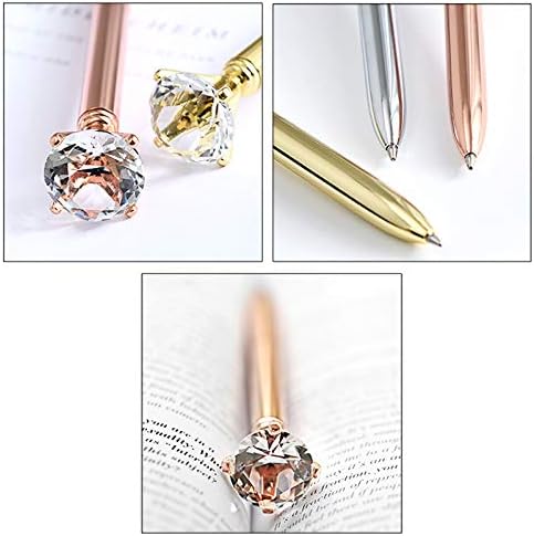U Scinan 8 Pcs Metal Ballpoint Pen with Big Diamond/Crystal - Office Supplies Gift, Black Ink, Magnify Function, Silver