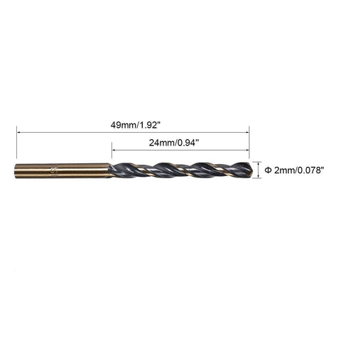 5 PCS 2mm Twist Drill Bit High Speed Steel 4341, Gold and Black Coated Drilling Bits for Home Improvement DIY,