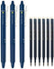Pilot FriXion Ball Knock Retractable Erasable Gel Ink Pens, Extra Fine Point 0.7mm, Blue Black Ink, 3 Pens & 6 Refills Value Set