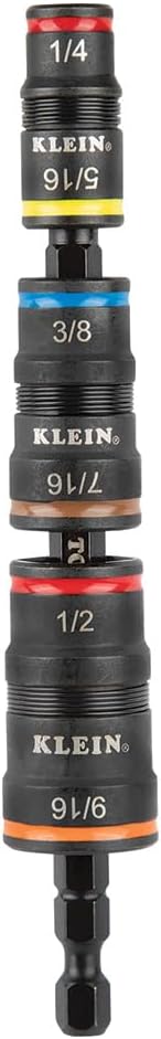 Klein Tools 32933 Impact Driver, SAE 7-in-1 Impact Socket Set with 6 Hex Driver Sizes and Bit Holding Feature