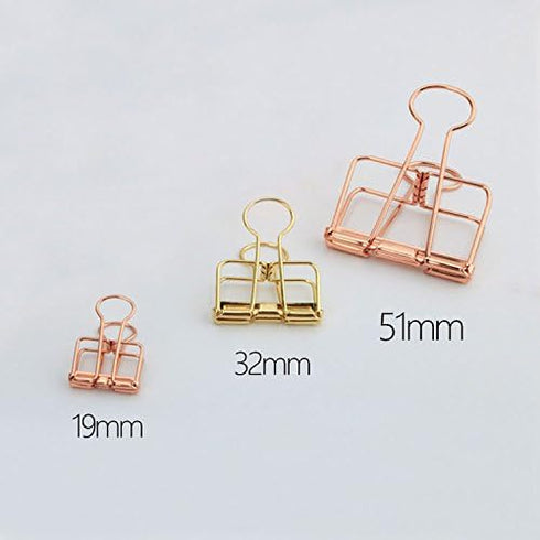 Rose Gold Hollow Out Metal Wire Binder Clips - Large 51mm, Pack of 12