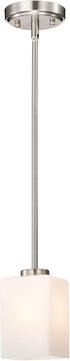 4 1-Light Edvivi Brushed Nickel Pendant Light, in. Mini Hanging Light Fixture with Square Shaped White Glass Shade