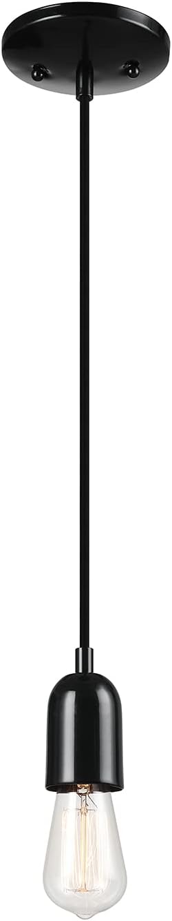 GLOBE Electric x Novogratz 60614 1-Light Pendant Light Fixture, Glossy Black, Faux