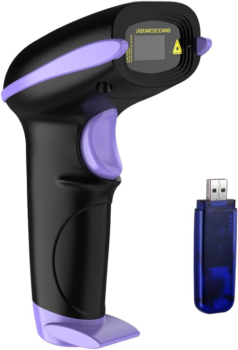 NADAMOO Wireless Barcode Scanner - 328 Feet USB Cordless 1D Laser Handheld Reader for Store, Supermarket, Warehouse -