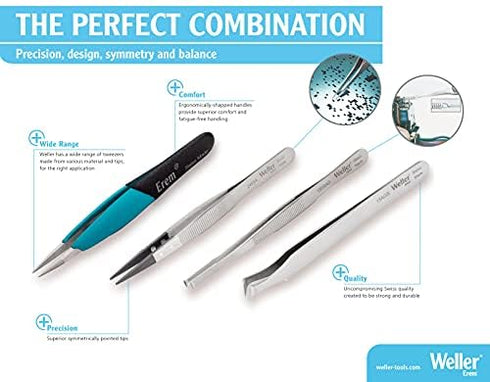 Erem Weller Erem 7SASL Stainless Steel Tweezer, Very Fine Point, 4.50" Overall Length