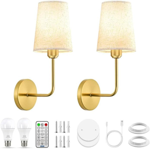 JESLED Battery Operated Wall Sconce Set of 2, 15000mAh Rechargeable Wall Lights
