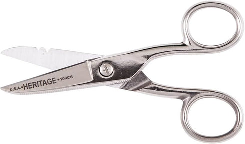 Klein Tools 100CS Electrician Scissors, Serrated Scissors with Wire Stripping Notches, Made in USA by Klein Tools
