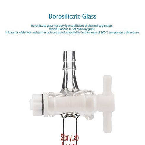 StonyLab Vacuum Flow Control Adapter with PTFE Stopcock, 14/20 Joint and Straight Hose Connection