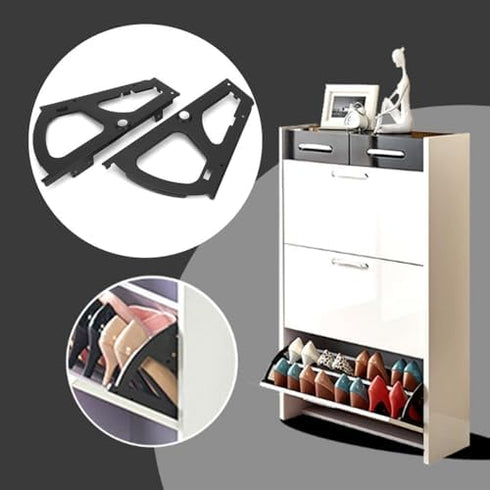 Chiffonade 2pcs Stainless Steel Shoe Cabinet Hinges with Turning Rack - Black Replacement Fittings for Drawer Flip