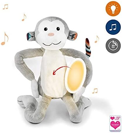 Zazu Kids Nightlight Plush Toy - Max The Monkey Stuffed Animal Night Light with Soothing Sound Machine for Babies