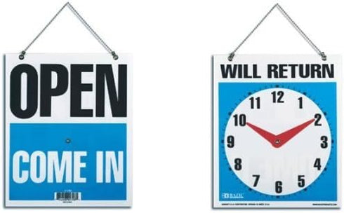 Bazic 7.5 x 9 Inches "Will Return" Clock Sign with "Open" Sign on Back