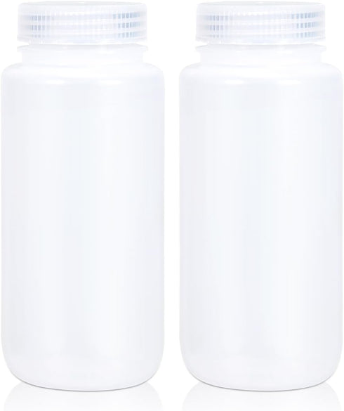 16.9 oz Wide Mouth Lab Reagent Bottle, Sealed Leak-proof Translucent HDPE Pill and Water Sample Bottle (2 Pcs)