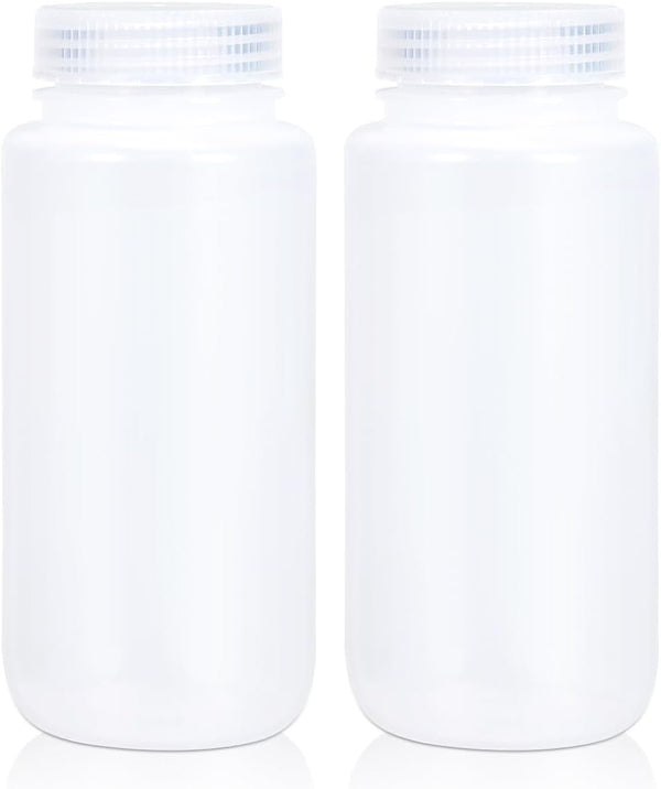 16.9 oz Wide Mouth Lab Reagent Bottle, Sealed Leak-proof Translucent HDPE Pill and Water Sample Bottle (2 Pcs)