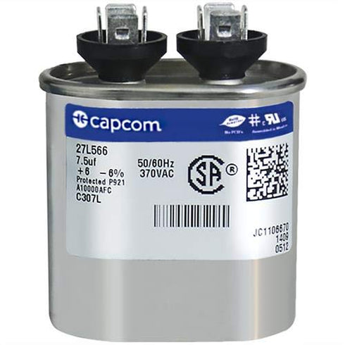 Genteq GE Capacitor Oval 7.5 uf MFD 370 Volt, Replaces Old GE# 97F9001