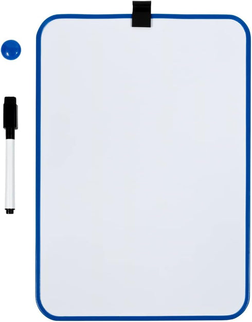 JAM PAPER Magnetic Dry Erase Foam Boards 8 x 12 with Black Board Marker, Blue Border, Sold Individually