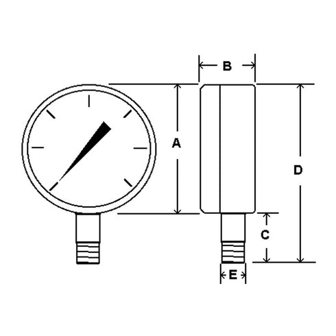 PIC Gauges 101D-208B Bottom Mount Dry Pressure Gauge - 2" Dial, 0/15 psi Range, Black Steel Case