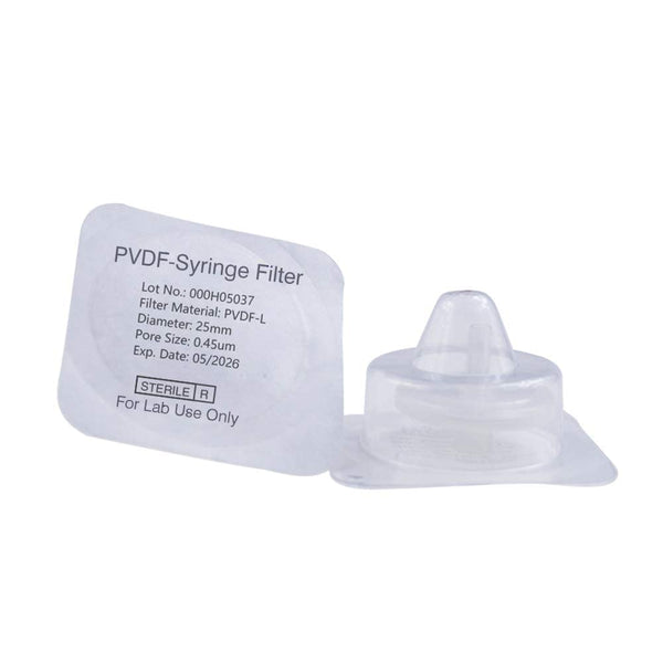 Sterile Syringe Filters, PVDF Hydrophobic Membrane, 25 mm Diameter, 0.45 um Pore Size, 20/pk by Labfil