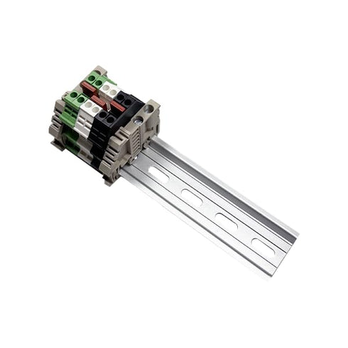 DIN Rail Terminal Blocks Kit 12 Connection Dinkle DK2.5N with Jumpers, 12-22 AWG, 20 Amp, 600 Volt UL (Black, Green,