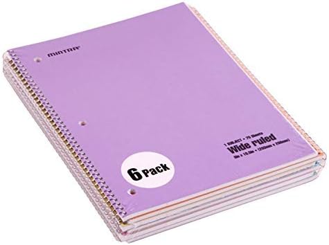 Mintra Office Spiral Notebooks - 6 Pack Pastel Wide Ruled, 70 Sheets for School and Business
