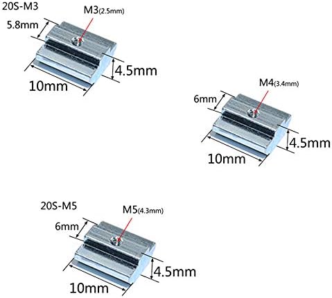 100pcs 20 Series T Sliding Nuts, Hammer Nut Block Square Nuts M5 T Nuts for 2020 Aluminum Profiles T Slot