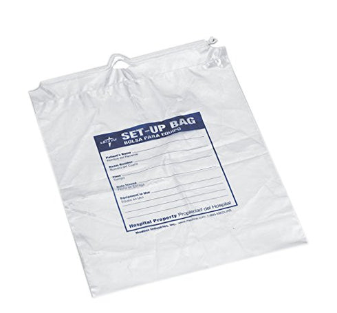 Medline Respiratory Patient Setup Bag, Drawstring, Clear, Printed, 12" x 16", Essential