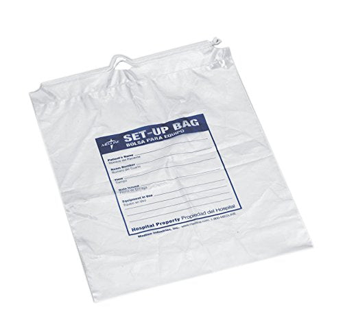 Medline Respiratory Patient Setup Bag, Drawstring, Clear, Printed, 12" x 16", Essential